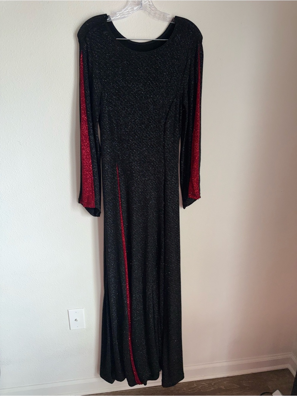 Vintage 1970s Black & Red Metallic Knit Maxi Dress - Picture 2 of 8